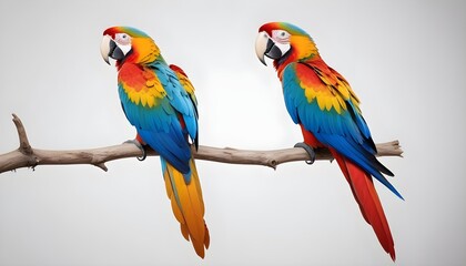 Fototapeta premium A close-up of a colorful macaw perched on a branch, feathers ruffled in the wind.