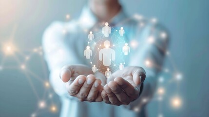 CRM Customer network relationship management concept Businessman hold of global structure customer network technology Data exchanges development customer service Banking Business strat : Generative AI
