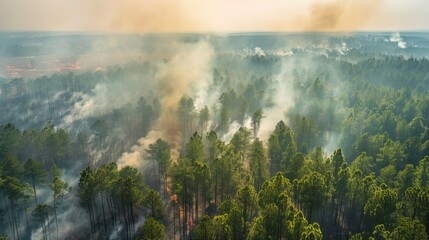Fototapeta premium Firebreak cutting through a forest, creating a barrier to halt the spread of wildfires and protect adjacent areas
