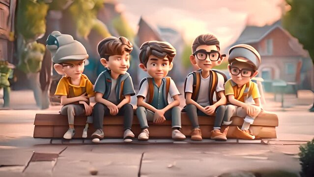 Group of Young Boys Sitting Together Generative AI
