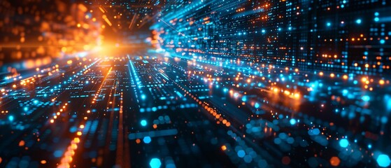 Obraz premium Abstract futuristic dark background, neon blue, pink, and orange glowing lines, AI generated, sleek and modern, Digital Art 8K , high-resolution, ultra HD,up32K HD