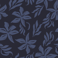 Monochrome hand drawn abstract flower seamless pattern