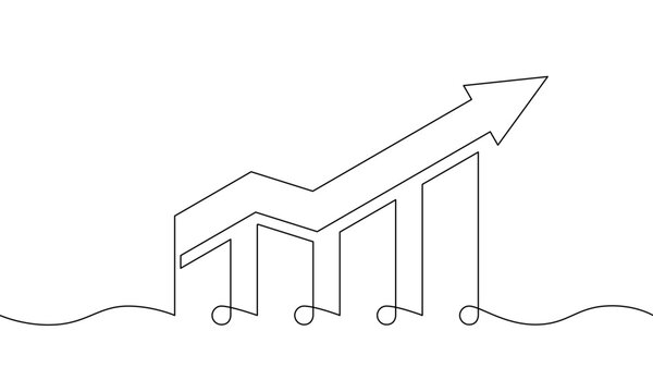 recommend clip art: continuous line of  graph growing. Illuatration vector of bar chart. Single line art drawing of arrow up. Object one line of increasing arrow. Business growth sign symbol
