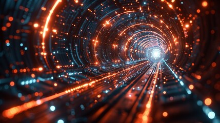 A conceptual image of quantum tunneling within an AI network, representing the interaction of quantum physics and artificial intelligence. Minimal and Simple style