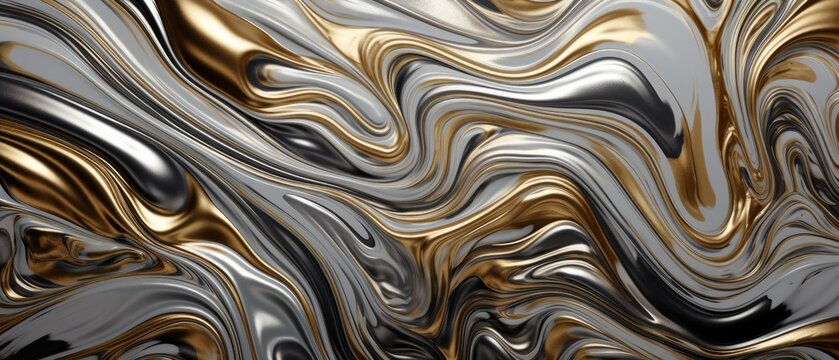 High density liquid abstract background with a thick metallic silver and gold finish. 