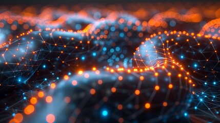 Close-up of a neural network with quantum particles interweaving, representing the integration of AI technology and quantum physics. Minimal and Simple style