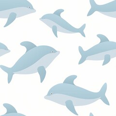 Obraz premium Seamless pattern with cute cartoon dolphins on a white background.