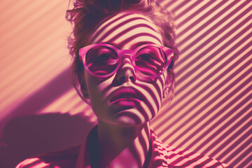 An artistic interpretation of a person's profile with face block in a striped light setting