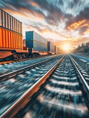 Obraz premium Freight Train Hauling Cargo Containers