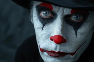 Closeup person clown makeup hat