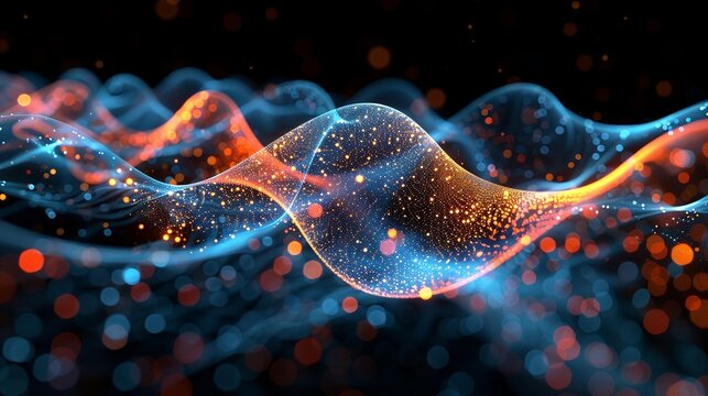Atomic-level depiction of a neural network with quantum wavefunctions interweaving, symbolizing their integration. Minimal and Simple style