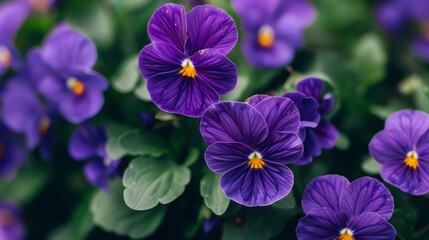 Close-up of dew-kissed purple flowers. Generative AI