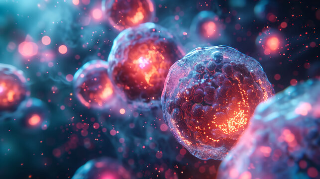 a cell with genetic mutations, showcasing the effects on its nucleus and cytoplasm 