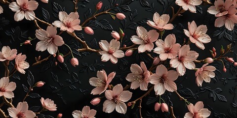 wallpaper depicting an embossed cherry blossom pattern. Set illustrating Japan