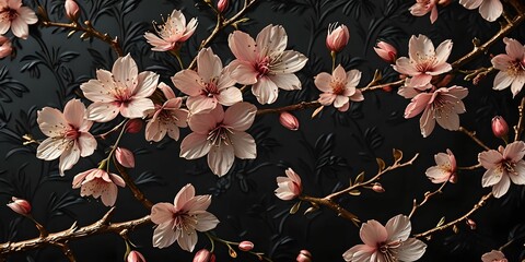 wallpaper depicting an embossed cherry blossom pattern. Set illustrating Japan