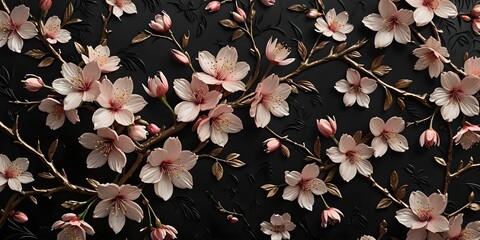 wallpaper depicting an embossed cherry blossom pattern. Set illustrating Japan