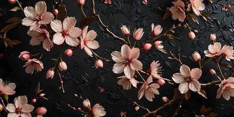 wallpaper depicting an embossed cherry blossom pattern. Set illustrating Japan