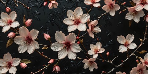 wallpaper depicting an embossed cherry blossom pattern. Set illustrating Japan