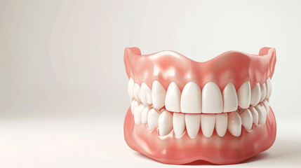 Obraz premium Beautiful dentures with white teeth on an isolated white background