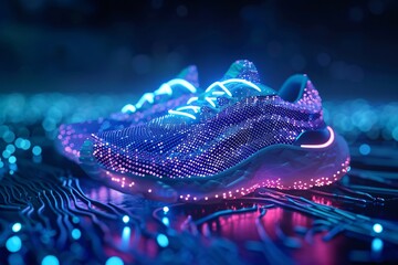Neon-lit sneakers close-up