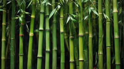 A detailed view of a bamboo plant with numerous vibrant green leaves