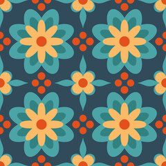 Obraz premium Seamless Floral Pattern on Dark Blue Background