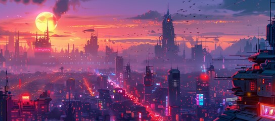 Obraz premium concept art of a sci-fi cityscape, with tall buildings featuring neon lights and futuristic structures