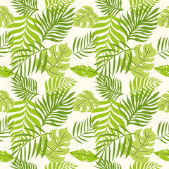 Handdrawn seamless pattern with palm leaves. 