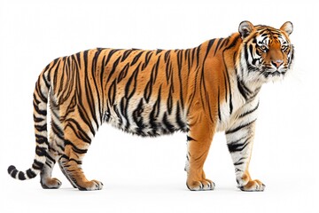 Obraz premium Tiger standing snow white background
