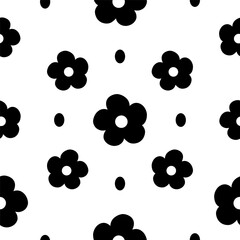Fototapeta premium Seamless pattern with black and white flowers. Hand drawn floral pattern for your fabric, summer background, gift paper, wallpaper, backdrop, textile. Vector illustration