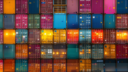 Fototapeta premium Multi color of logistics, cargo container stack, and transportation, a complex ballet that keeps the rhythm of global trade