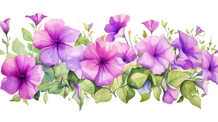 Petunia, Watercolor Floral Border, watercolor illustration, isolated on white background