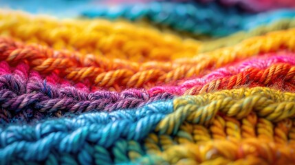 Multicolored knitted fabric showcasing a variety of vibrant yarns and intricate textures