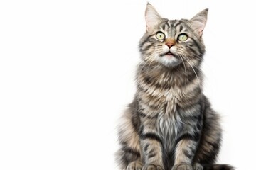 Obraz premium Portrait of a happy american bobtail cat over white background
