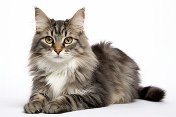 Portrait of a happy american bobtail cat over white background