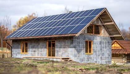 Obraz premium realistic 3d house with solar panel on roof