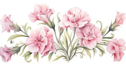 Carnation, Watercolor Floral Border, watercolor illustration, isolated on white background