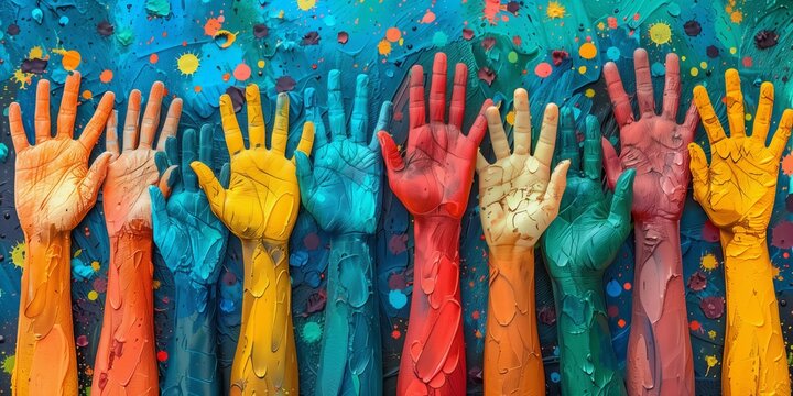 Colorful hands reaching across racial divides in solidarity on Juneteenth, creative illustration.