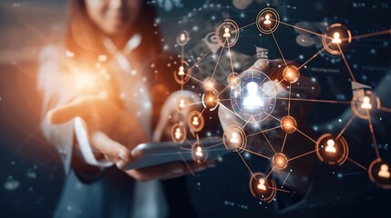 Global business network digital technology data exchange concept Business Intelligence and cloud computing digital marketing data processing and blockchain technology management : Generative AI