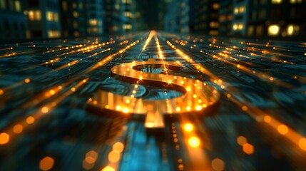 Abstract rays of light emerging from a central dollar sign, radiating success and wealth. Minimal and Simple style