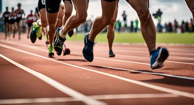 Legs of runners on the athletics track.