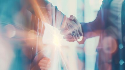 Businessman shaking hands after signing off on a meeting with partners setting goals and planning the way to success Collaborative teamwork : Generative AI
