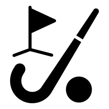 A flag with ball and hockey denoting concept of golf

