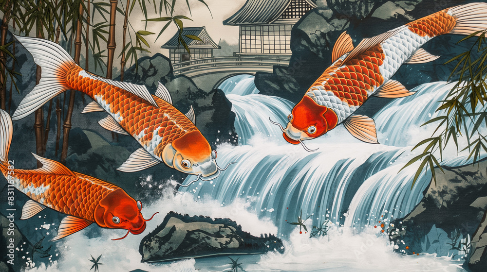 Wall mural ukiyo artwork of koi fish