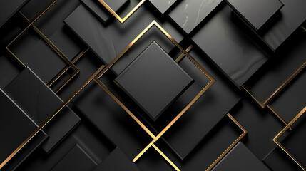 Abstract 3D background design for wallpaper or website layout, square shapes, black and gold