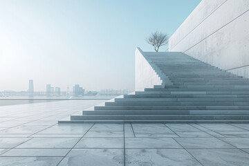 Concrete steps and buildings on the square,Empty architectural background.
