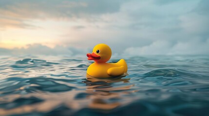 adorable yellow rubber duck floating on calm ocean waters surreal aigenerated artwork