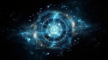 Fototapeta premium Sacred geometry meets futuristic symbolism in the form of circles. which represents technological progress on a black background. Intricate patterns and shapes work together harmoniously.