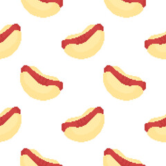 pixel hotdog seamless pattern on white background