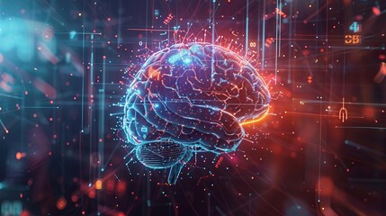 Obraz premium ai brain with orbiting mathematical and scientific symbols futuristic digital illustration